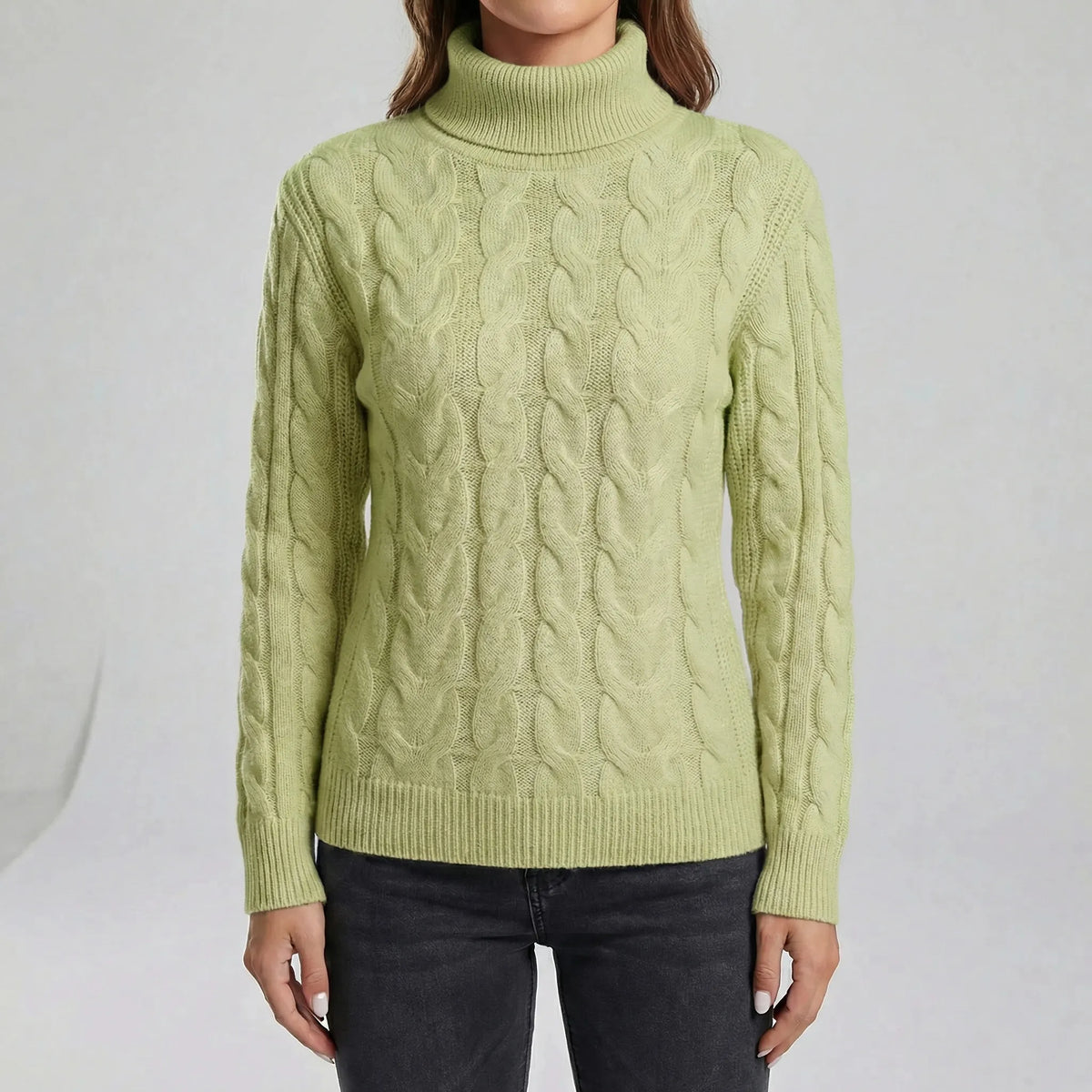 Jumper Women - Cable Knit Turtleneck with High Collar