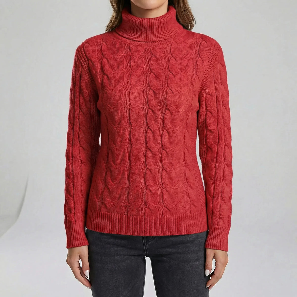 Jumper Women - Cable Knit Turtleneck with High Collar