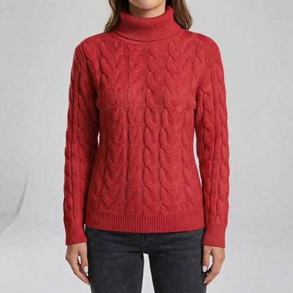 Jumper Women - Cable Knit Turtleneck with High Collar