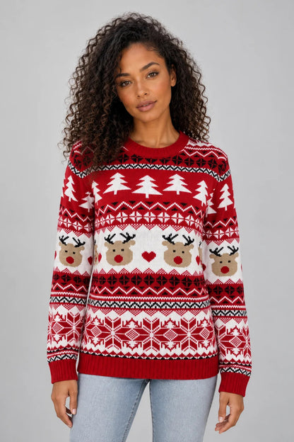 Jumper Women - Red Knitted Christmas Jumper with Reindeer