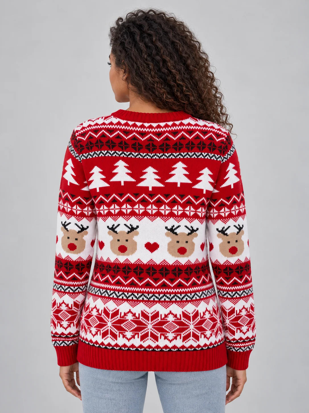 Jumper Women - Red Knitted Christmas Jumper with Reindeer