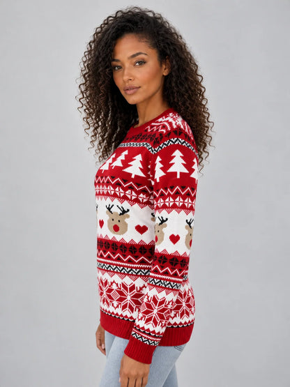 Jumper Women - Red Knitted Christmas Jumper with Reindeer