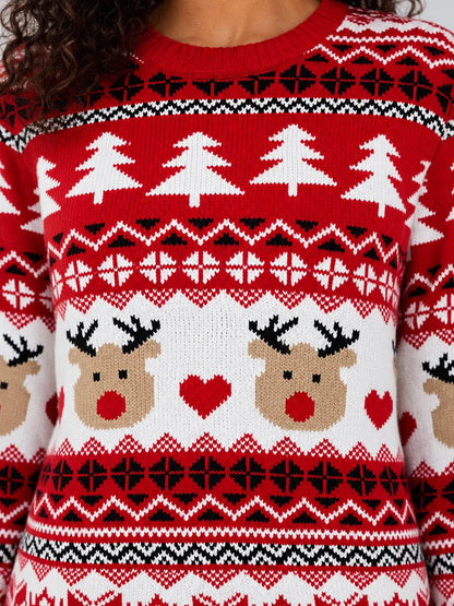 Jumper Women - Red Knitted Christmas Jumper with Reindeer