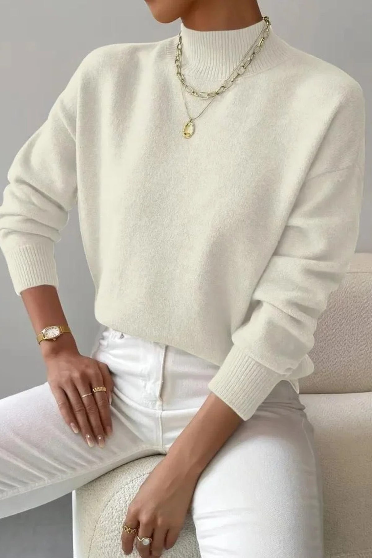 Jumper Women - Ribbed Knit Roll Neck Long Sleeves