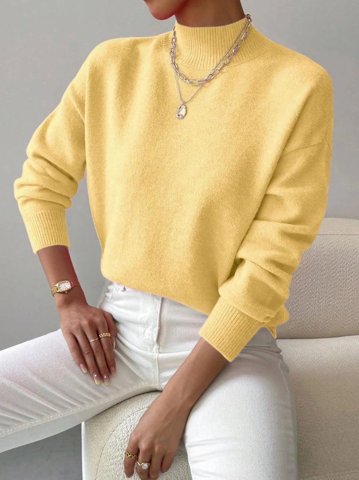 Jumper Women - Ribbed Knit Roll Neck Long Sleeves