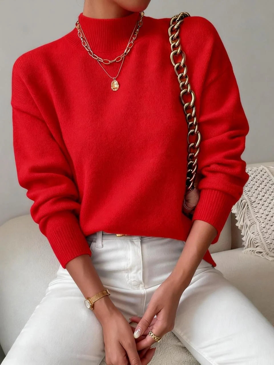 Jumper Women - Ribbed Knit Roll Neck Long Sleeves