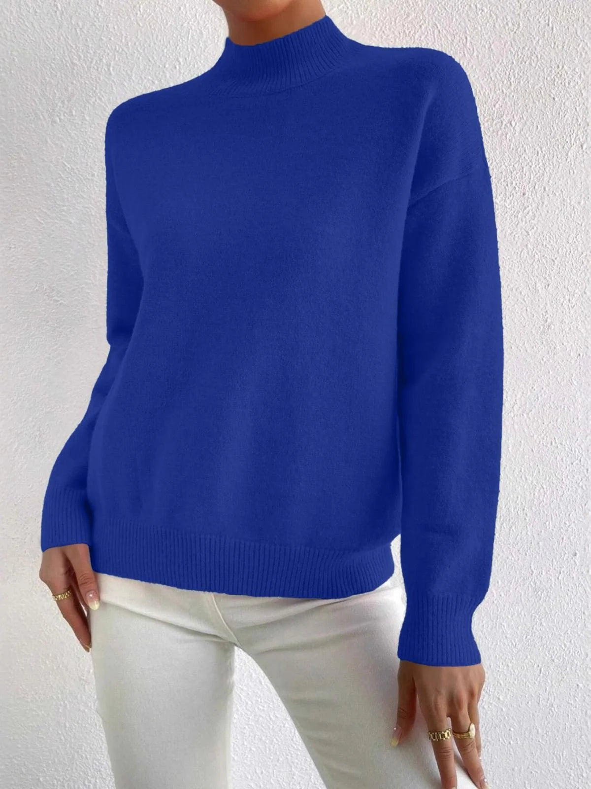 Jumper Women - Ribbed Knit Roll Neck Long Sleeves