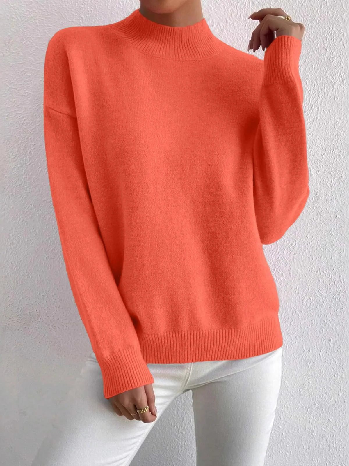 Jumper Women - Ribbed Knit Roll Neck Long Sleeves