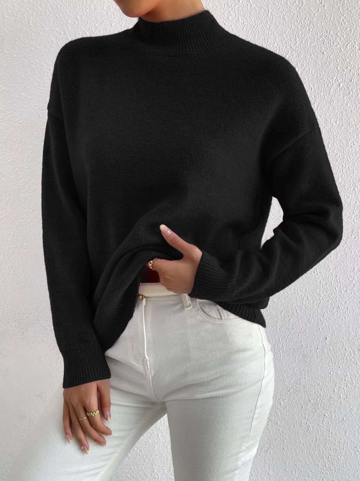 Jumper Women - Ribbed Knit Roll Neck Long Sleeves