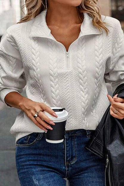 Jumper Women - Textured Chevron Pattern Half-Zip