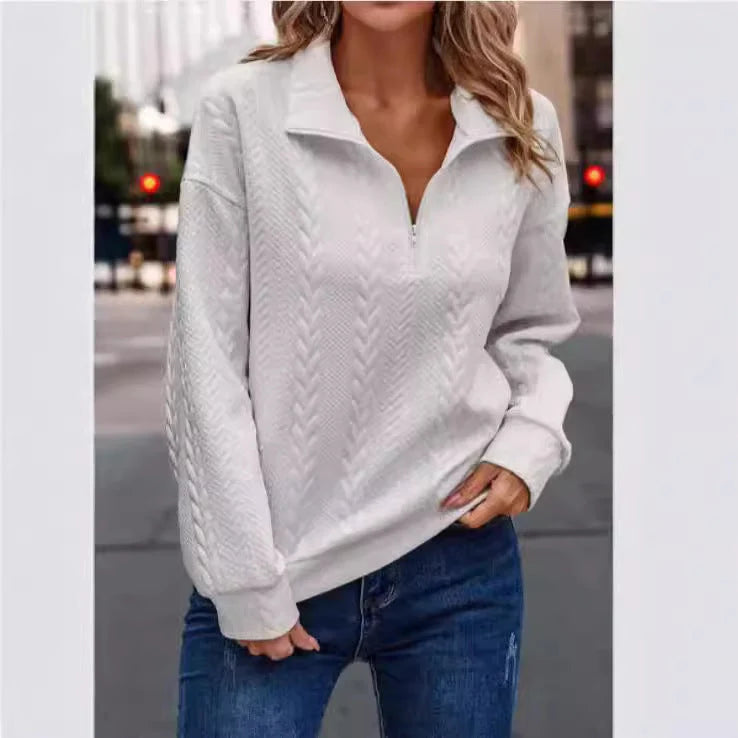 Jumper Women - Textured Chevron Pattern Half-Zip