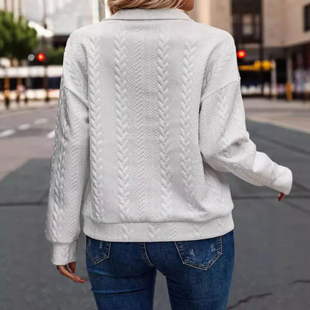 Jumper Women - Textured Chevron Pattern Half-Zip