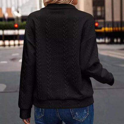 Jumper Women - Textured Chevron Pattern Half-Zip