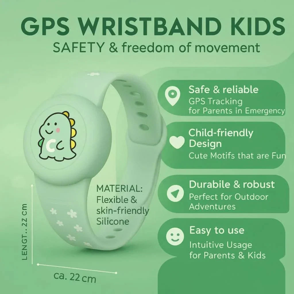 Kids GPS Wristband – colourful, adjustable strap, lightweight