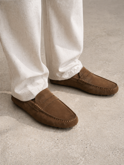 Loafers Men - Driving Loafers with Penny Strap and Pebbled Sole