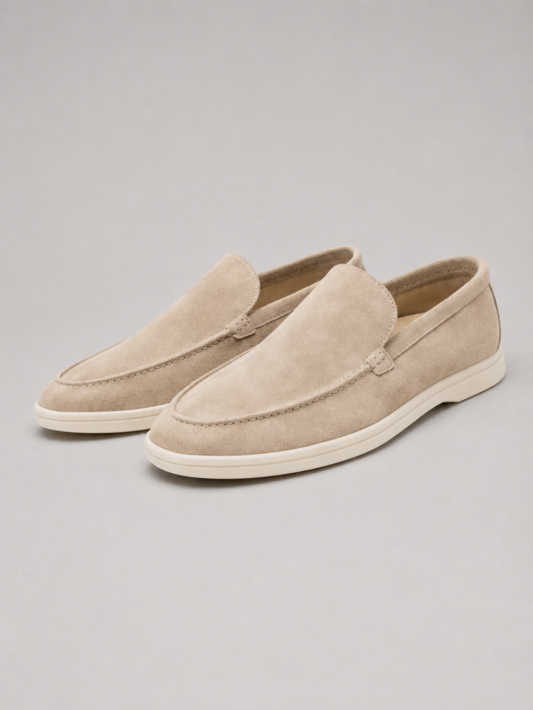 Loafers Men - Slip-On Loafers with Brushed Finish and White Sole