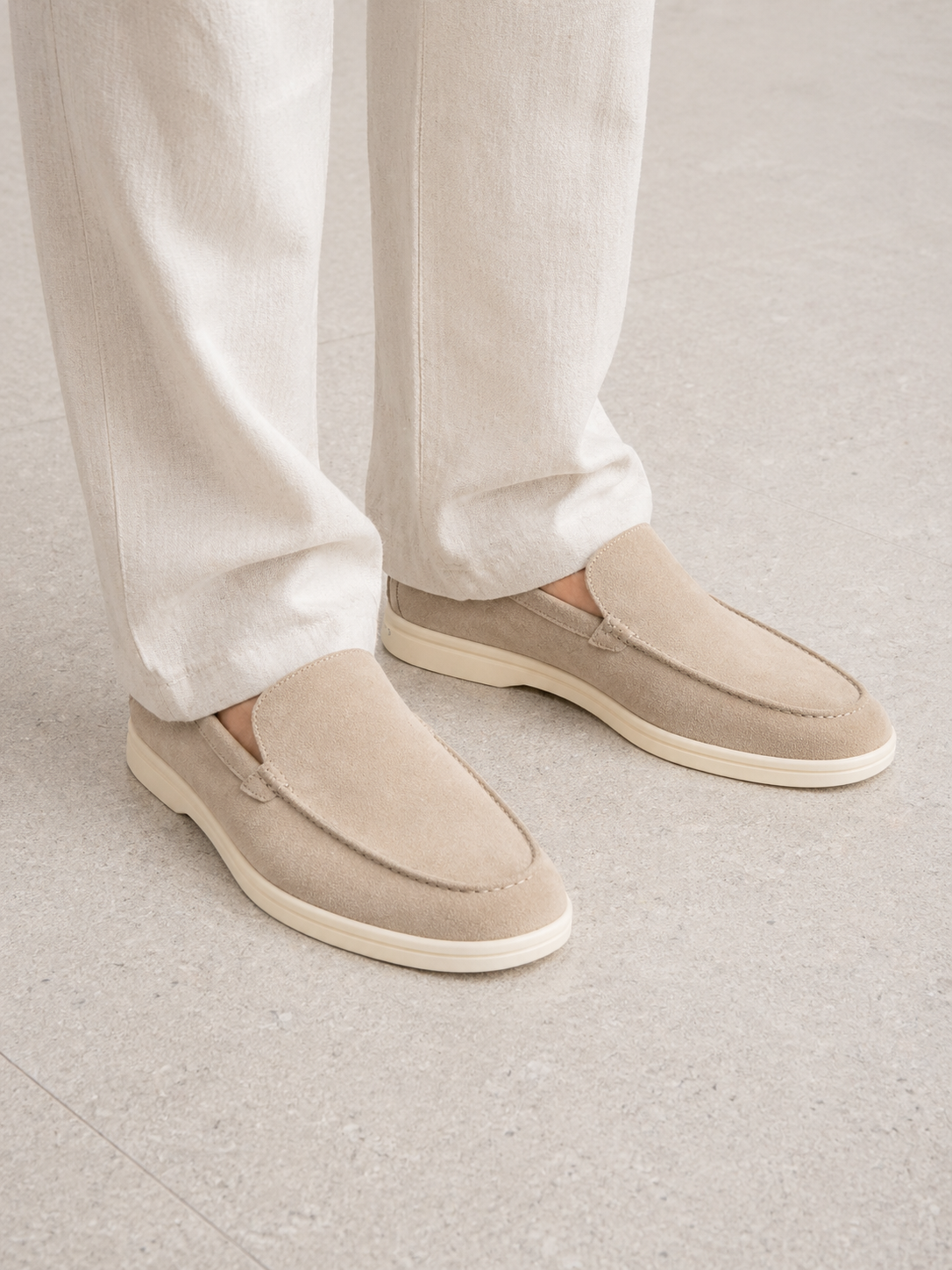 Loafers Men - Slip-On Loafers with Brushed Finish and White Sole