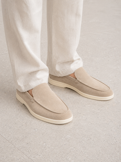 Loafers Men - Slip-On Loafers with Brushed Finish and White Sole