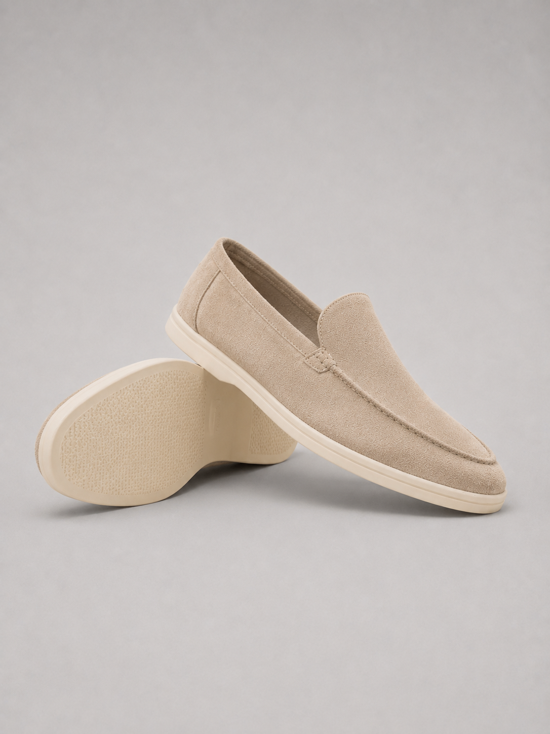 Loafers Men - Slip-On Loafers with Brushed Finish and White Sole