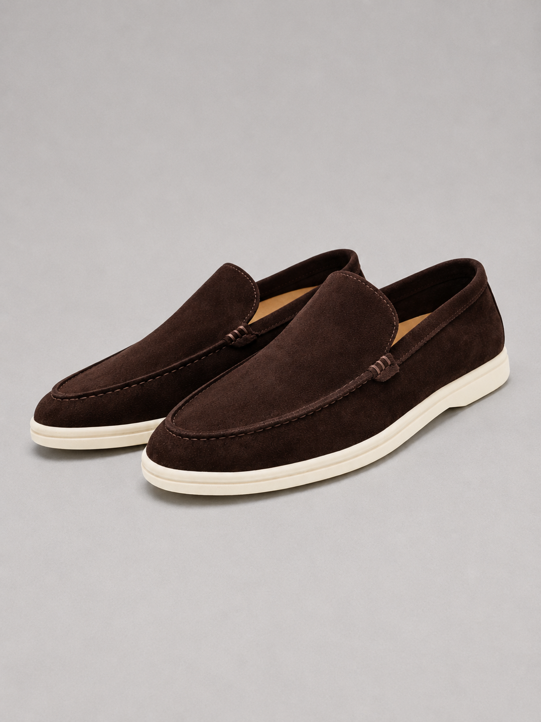 Loafers Men - Slip-On Loafers with Brushed Finish and White Sole