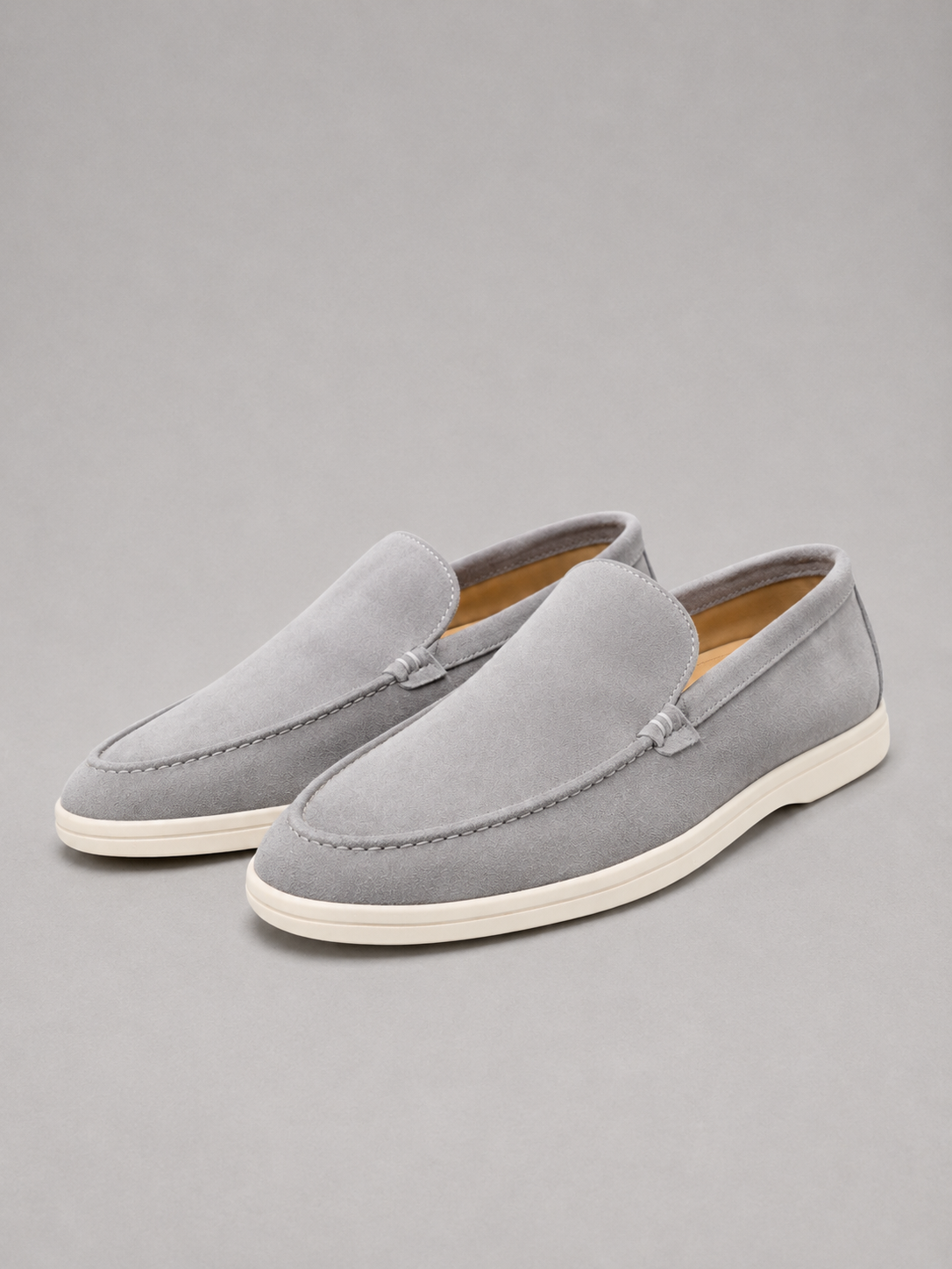 Loafers Men - Slip-On Loafers with Brushed Finish and White Sole