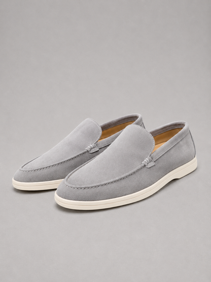 Loafers Men - Slip-On Loafers with Brushed Finish and White Sole
