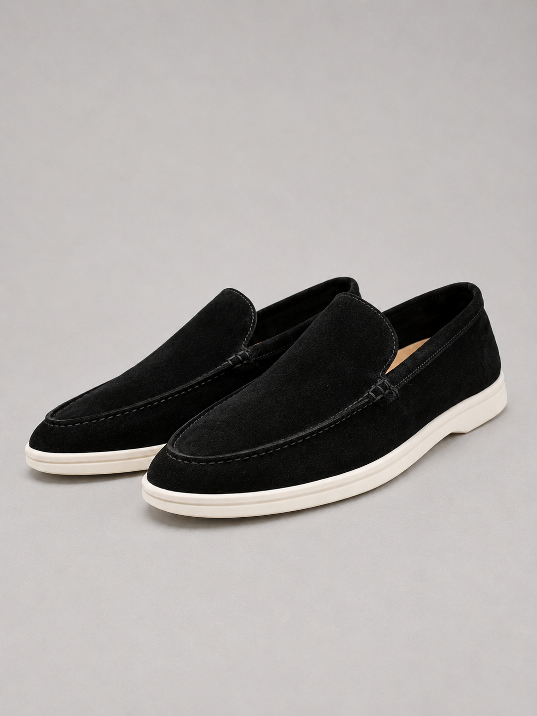 Loafers Men - Slip-On Loafers with Brushed Finish and White Sole