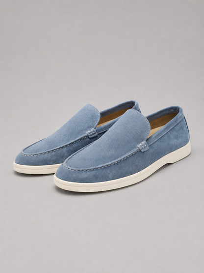Loafers Men - Slip-On Loafers with Brushed Finish and White Sole