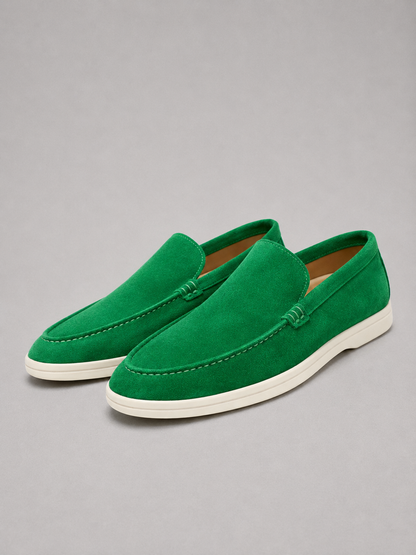 Loafers Men - Slip-On Loafers with Brushed Finish and White Sole