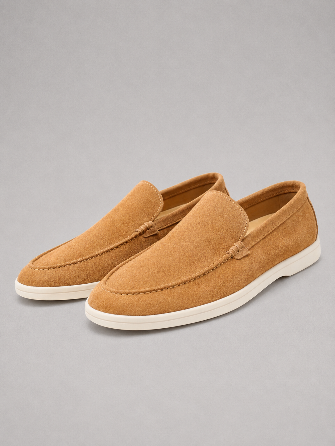 Loafers Men - Slip-On Loafers with Brushed Finish and White Sole