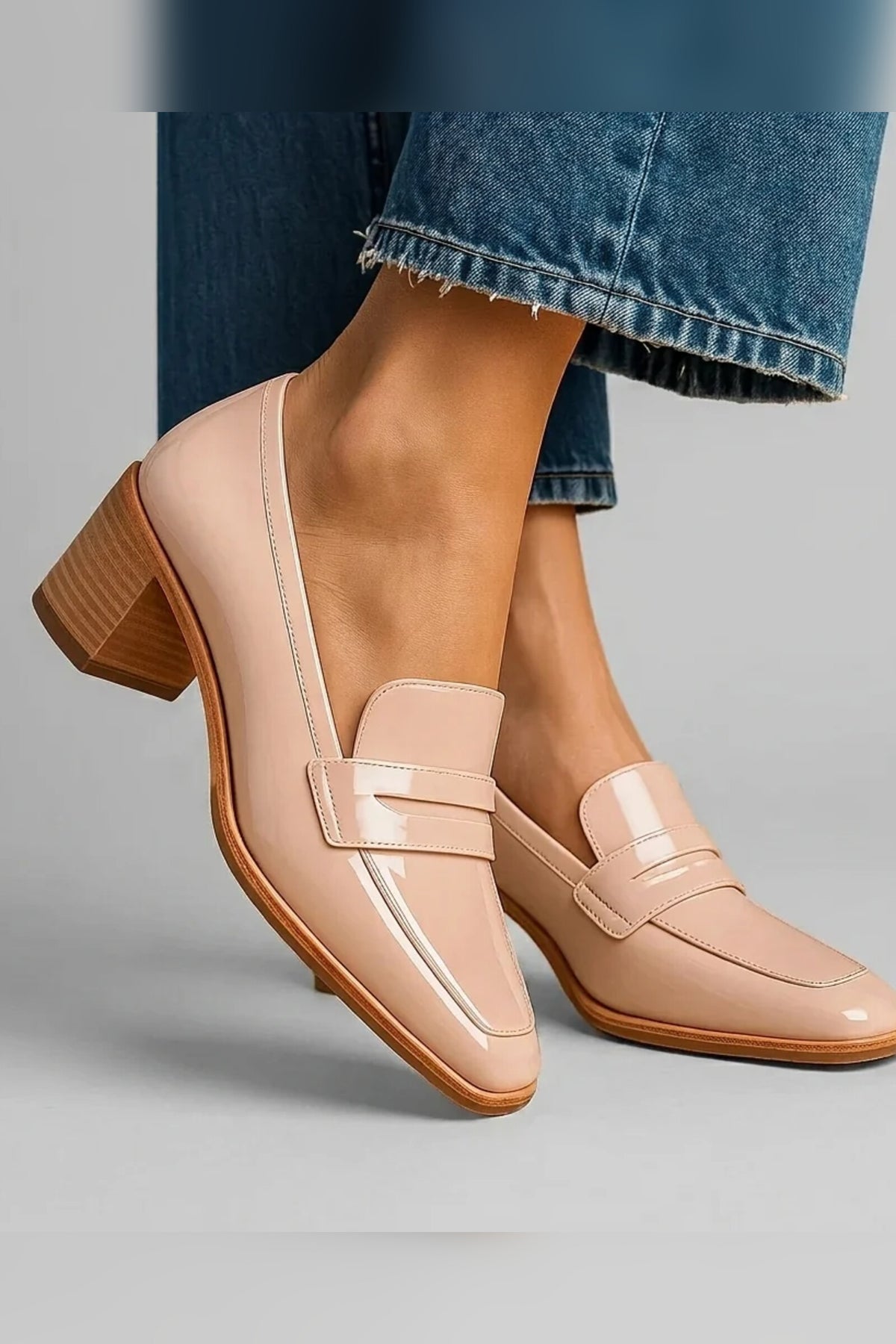 Loafers Women - Block Heel Slip-On with Rounded Toe