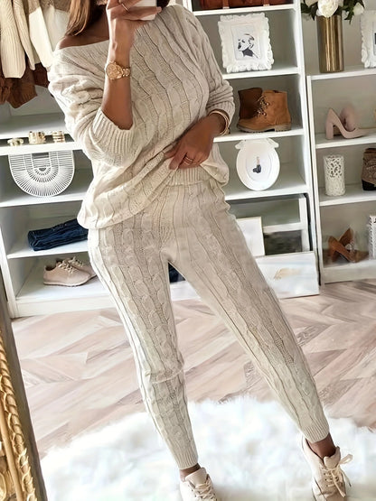 Loungewear Set Women - Cable Knit Jumper with Off-Shoulder