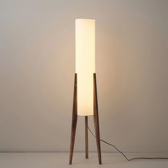 Lunara Floor Lamp – walnut wood, fabric shade, brass details