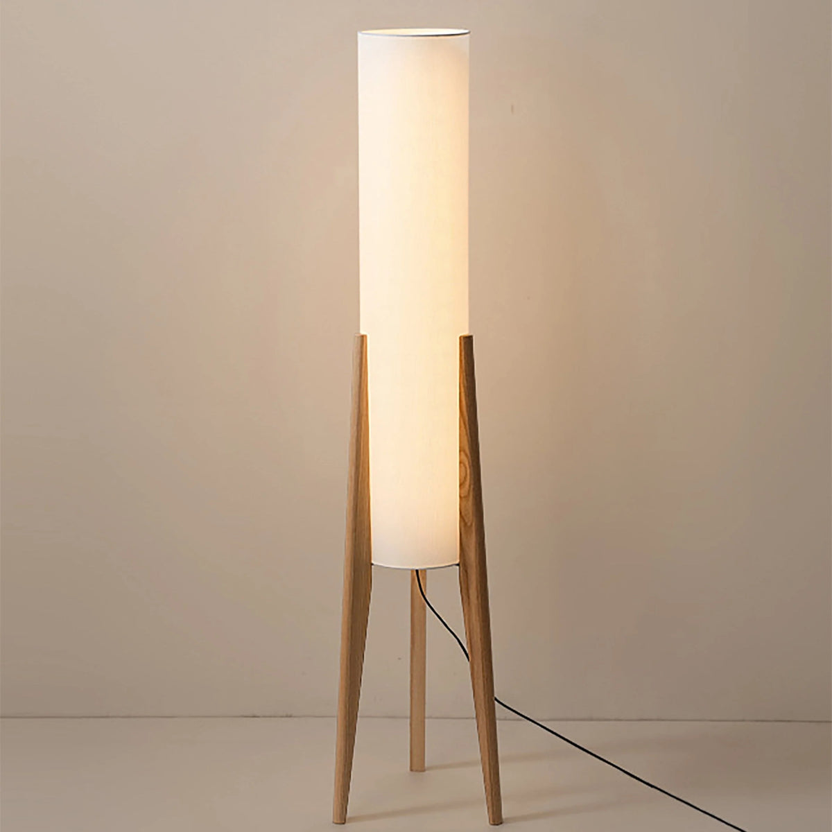 Lunara Floor Lamp – walnut wood, fabric shade, brass details
