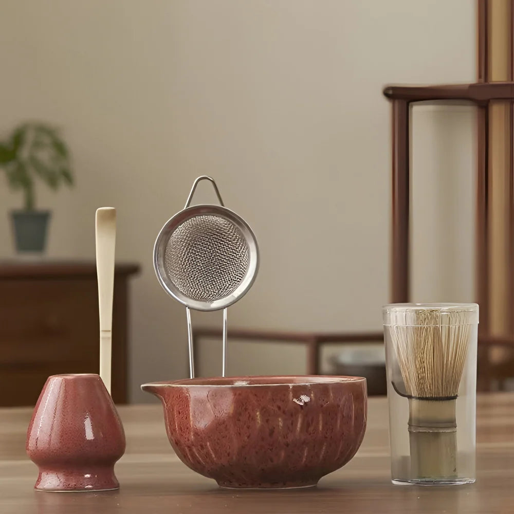 Matcha Tea Set – hand-thrown ceramic bowl, bamboo whisk, five-piece