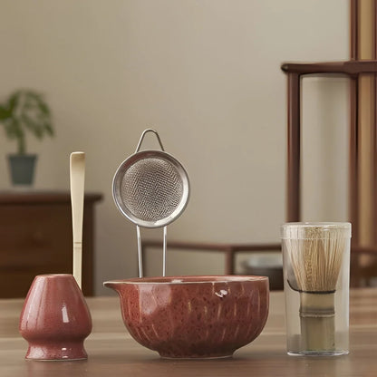 Matcha Tea Set – hand-thrown ceramic bowl, bamboo whisk, five-piece