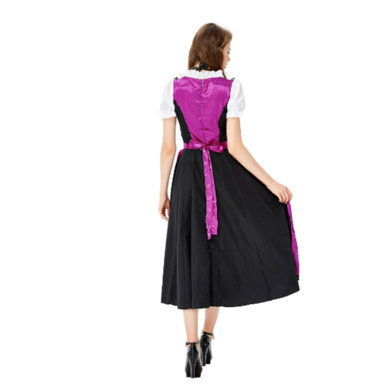 Maxi Dress Women - Bavarian Dirndl Dress with Satin Apron and Lace-Up Bodice