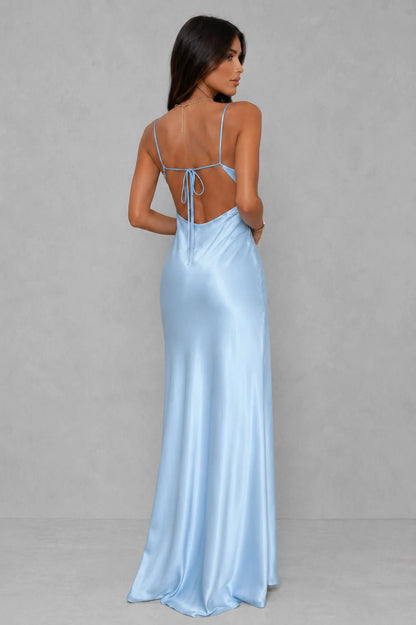 Maxi Dress Women - Hammered Satin with Plunge Neckline
