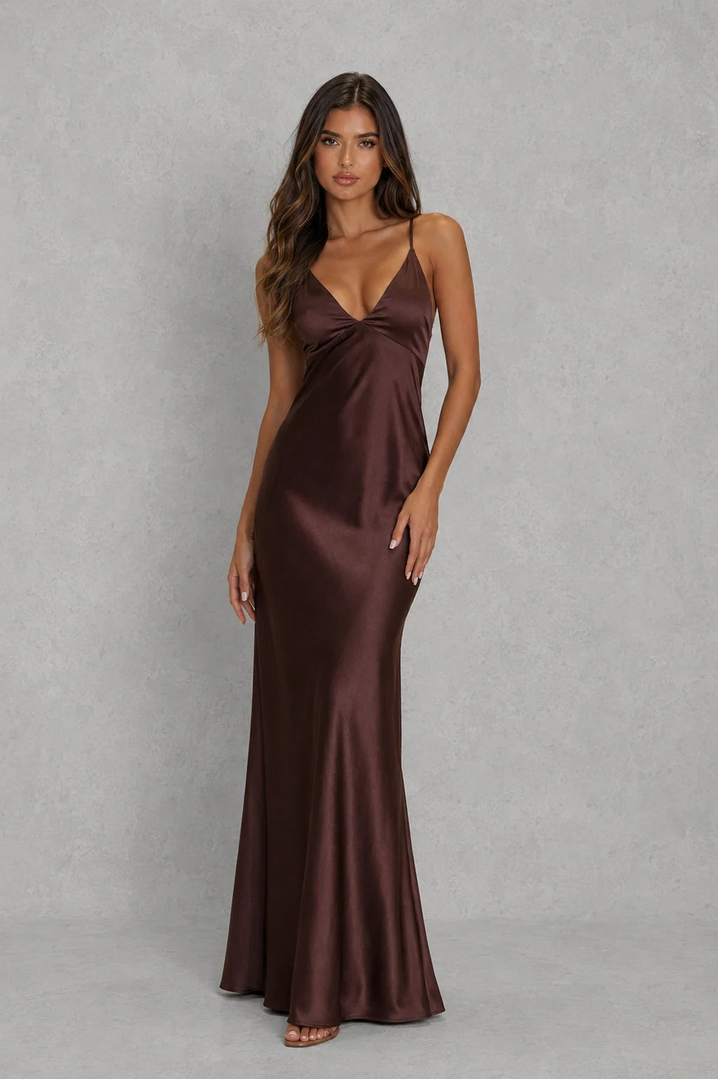 Maxi Dress Women - Hammered Satin with Plunge Neckline
