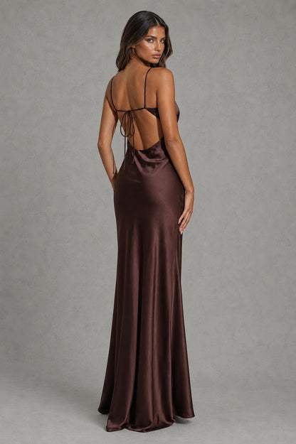 Maxi Dress Women - Hammered Satin with Plunge Neckline