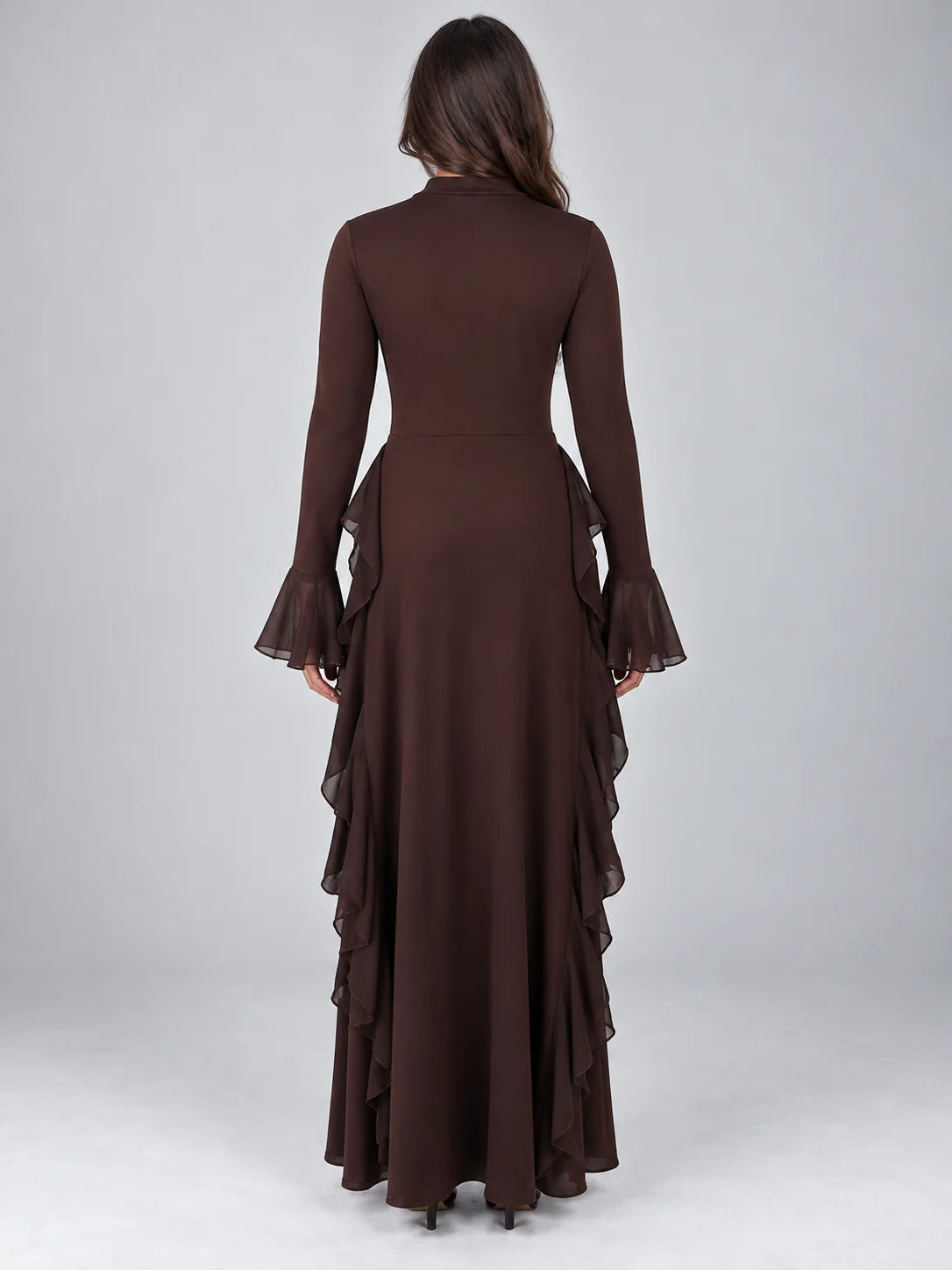 Maxi Dress Women - High Neck Ruffled Evening Gown