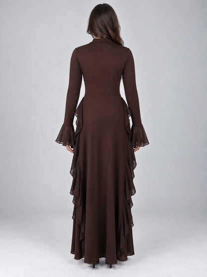Maxi Dress Women - High Neck Ruffled Evening Gown