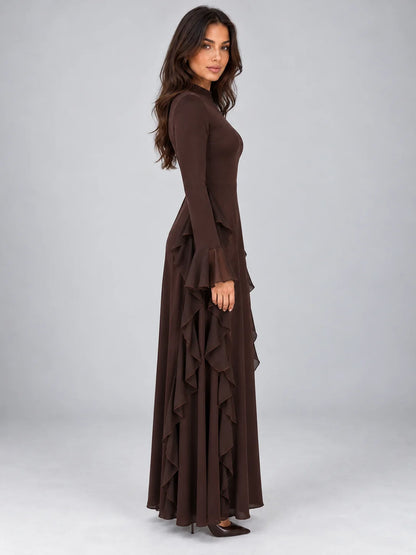 Maxi Dress Women - High Neck Ruffled Evening Gown