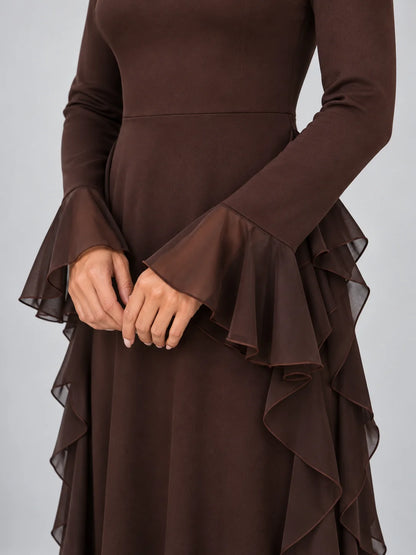 Maxi Dress Women - High Neck Ruffled Evening Gown