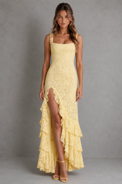 Maxi Dress Women - Lace Evening Dress with High Split