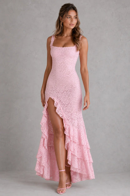 Maxi Dress Women - Lace Evening Dress with High Split