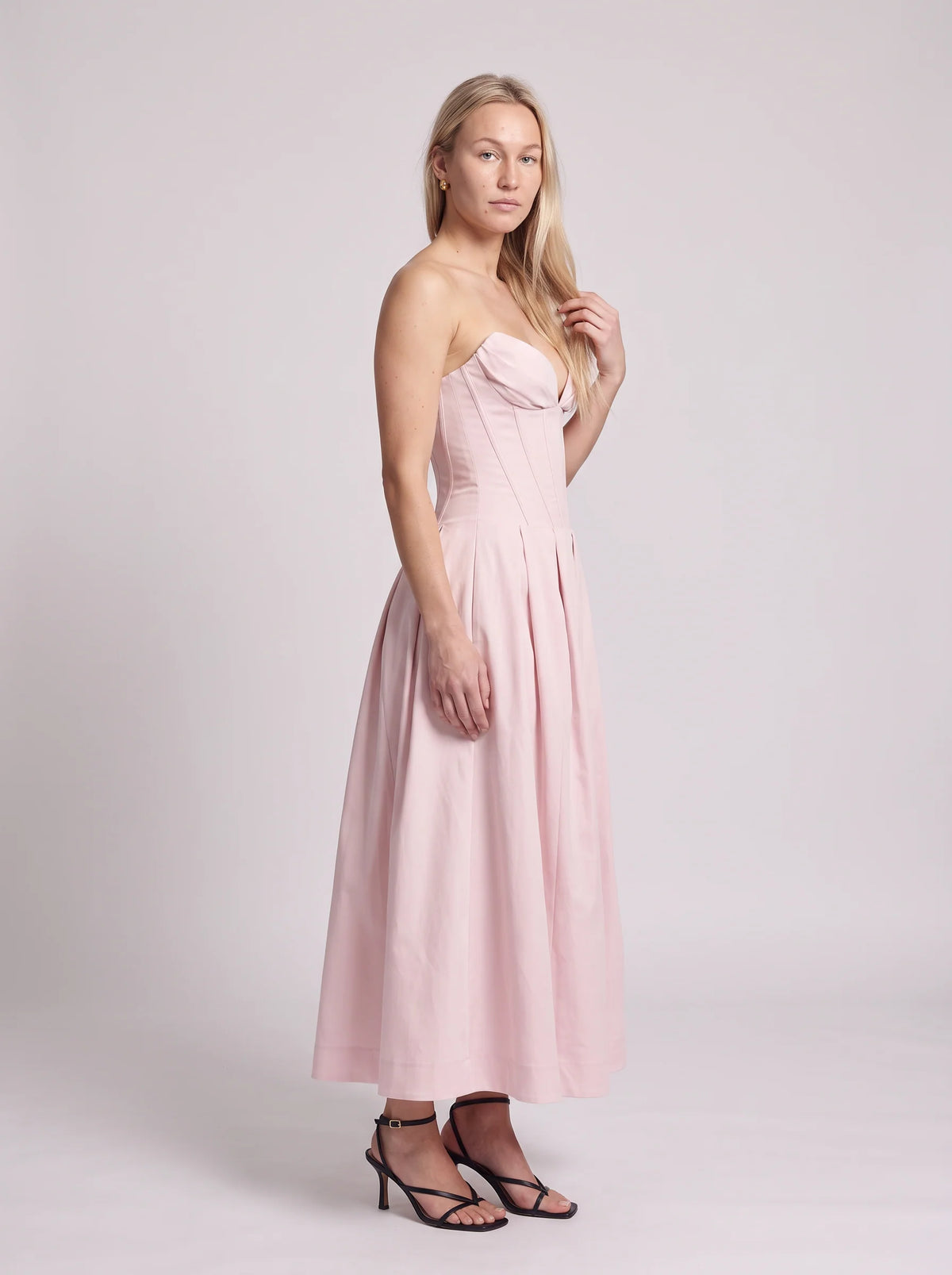 Maxi Dress Women - Pink Strapless Corset Bodice
