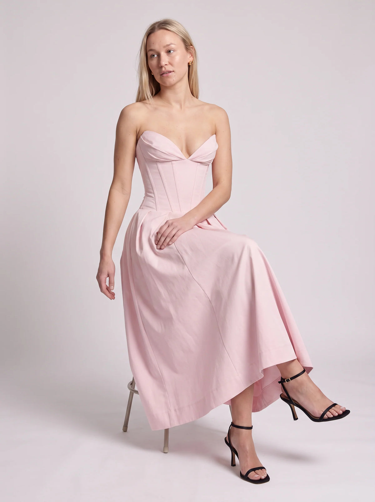 Maxi Dress Women - Pink Strapless Corset Bodice