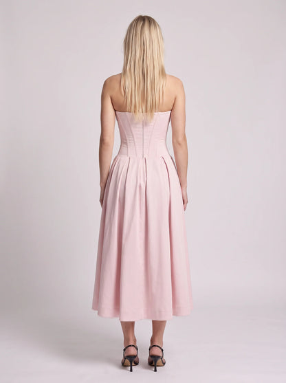 Maxi Dress Women - Pink Strapless Corset Bodice