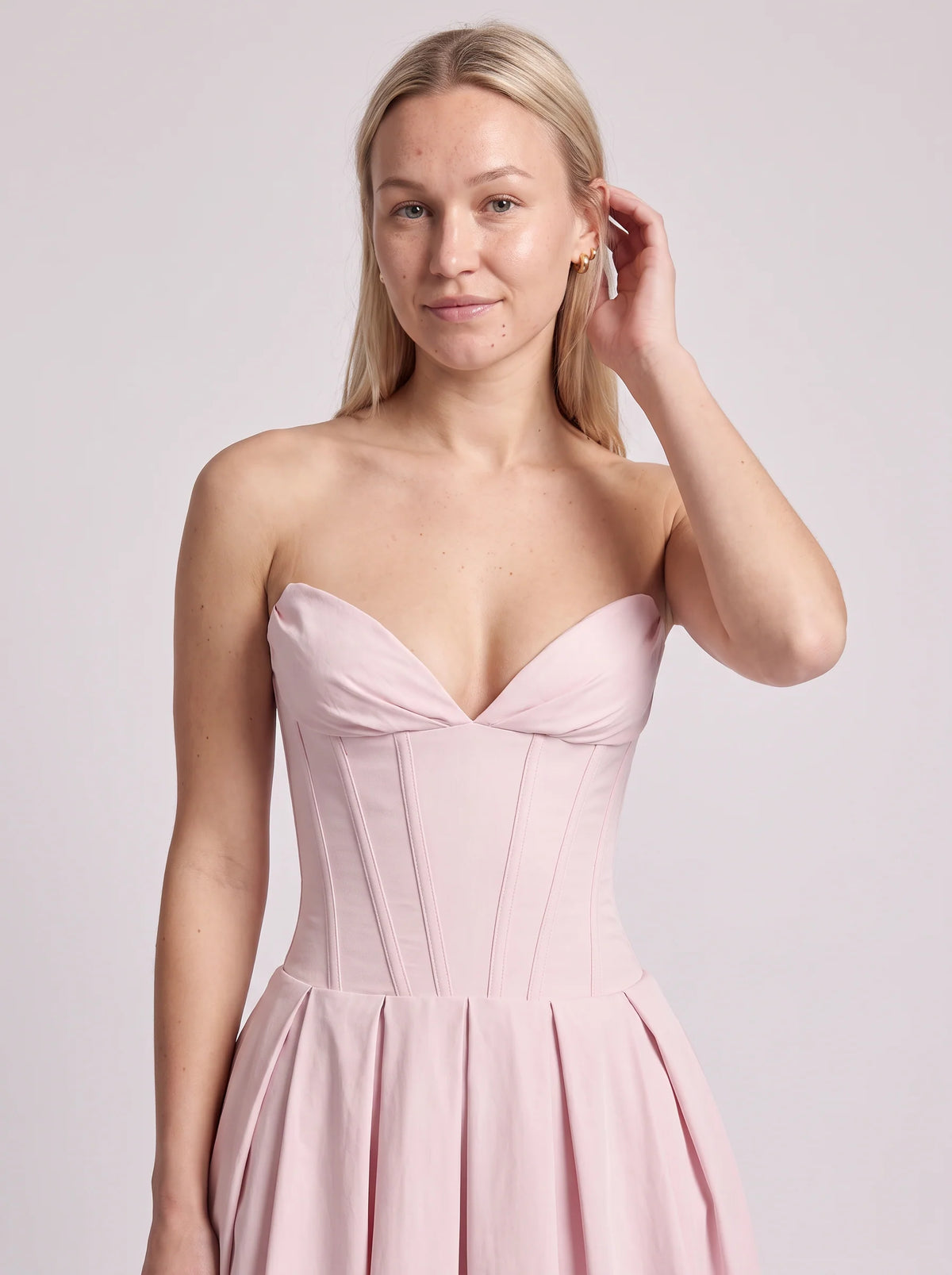 Maxi Dress Women - Pink Strapless Corset Bodice